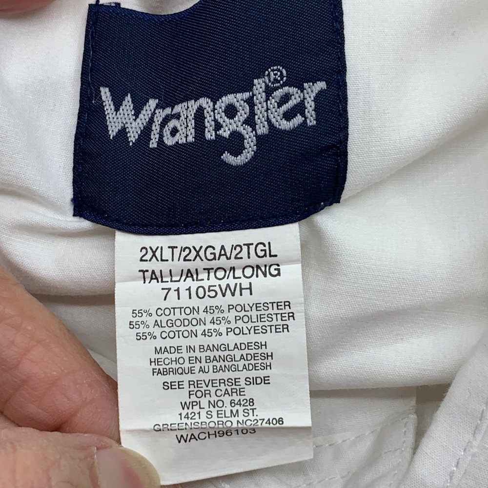 Wrangler Men's Long Sleeve White Western Pearl Snap Shirt Size 2XLT Tall - Picture 5 of 6
